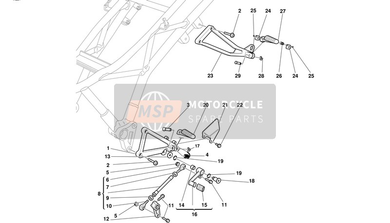 Ducati SUPERSPORT 750 I.E. Eu 2001 L.H. Voetsteunen voor een 2001 Ducati SUPERSPORT 750 I.E. Eu