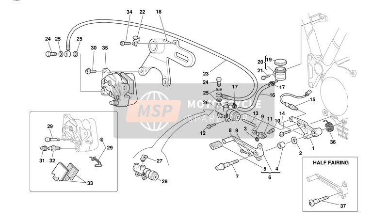 Ducati SUPERSPORT 750 I.E. Eu 2001 Hydraulische achterrem voor een 2001 Ducati SUPERSPORT 750 I.E. Eu