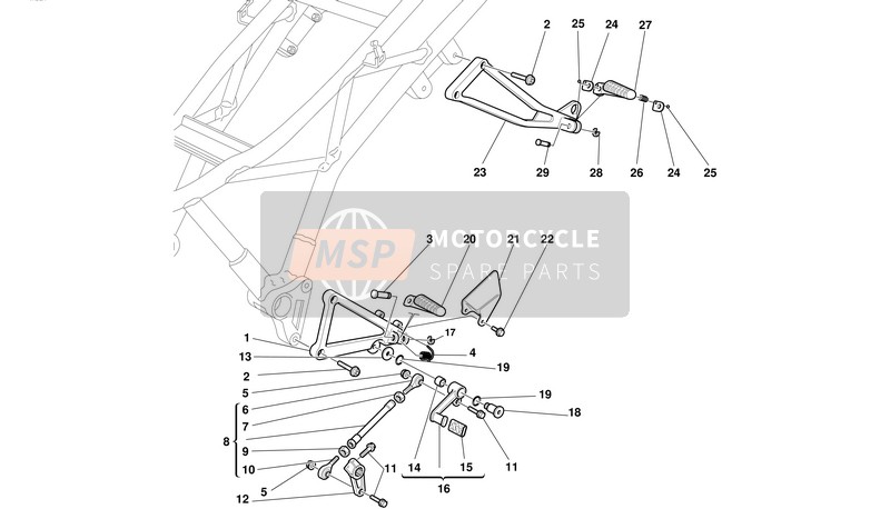 Ducati SUPERSPORT 750 I.E. Eu 2002 L.H. Voetsteunen voor een 2002 Ducati SUPERSPORT 750 I.E. Eu