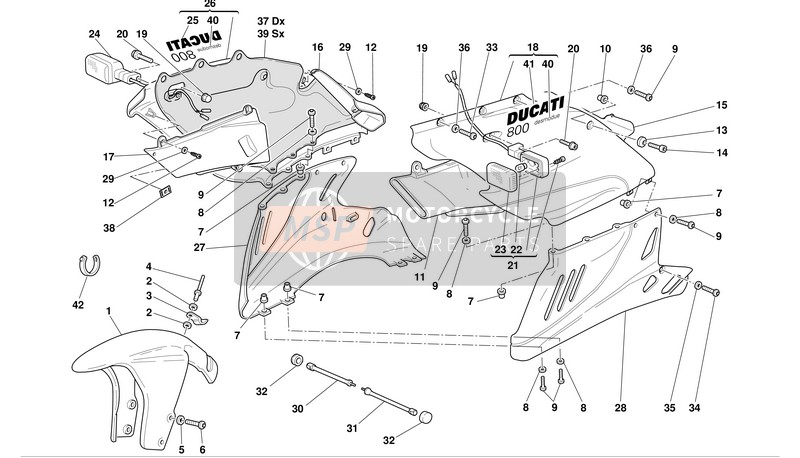 48011341BA, Carroceria Superior Izquerda Rojo, Ducati, 0