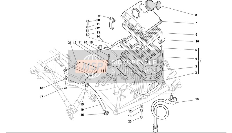 Ducati SUPERSPORT 800 I.E. Eu 2004 Induction d'air et évent d'huile pour un 2004 Ducati SUPERSPORT 800 I.E. Eu