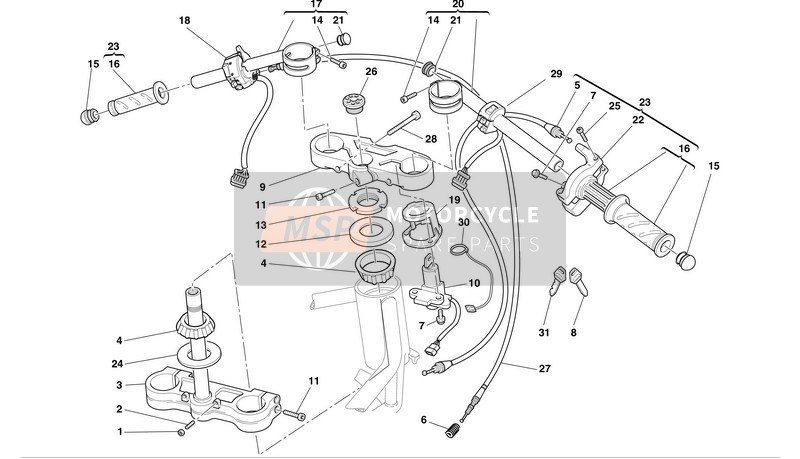 Ducati SUPERSPORT 800 I.E. Usa 2004 Guidon et commandes pour un 2004 Ducati SUPERSPORT 800 I.E. Usa