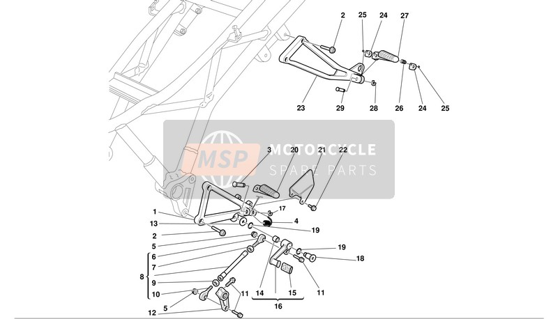 Ducati SUPERSPORT 900 i.e. Eu 2002 L.H. Voetsteunen voor een 2002 Ducati SUPERSPORT 900 i.e. Eu