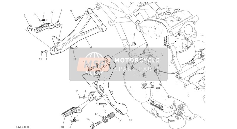 Ducati SUPERSPORT EU 2018 Fußstützen rechts für ein 2018 Ducati SUPERSPORT EU