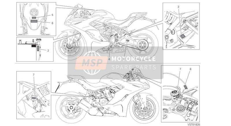 Ducati SUPERSPORT S EU 2019 Placas de posicionamiento para un 2019 Ducati SUPERSPORT S EU