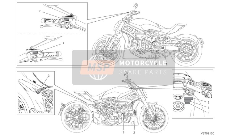 Ducati XDIAVEL 2021 Étiquettes d'avertissement pour un 2021 Ducati XDIAVEL