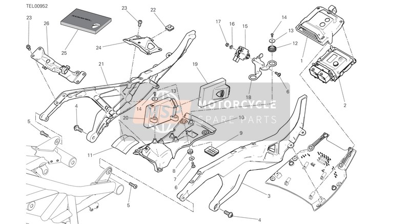 Ducati XDIAVEL S EU 2016 Compartimento del marco trasero para un 2016 Ducati XDIAVEL S EU