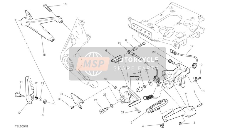 Ducati XDIAVEL S USA 2016 Footrests, Right for a 2016 Ducati XDIAVEL S USA