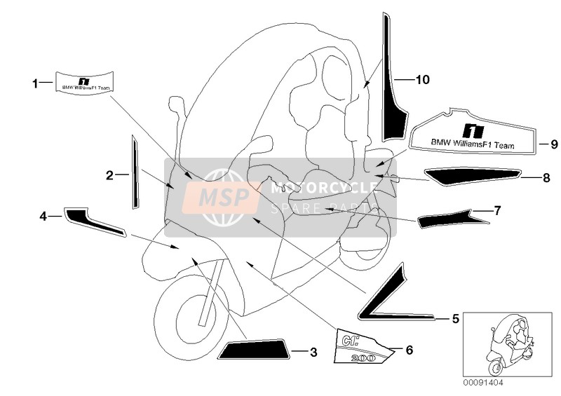 BMW C 1 (0191) 2000 WILLIAMS F1 STICKER for a 2000 BMW C 1 (0191)