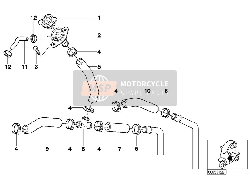 BMW C 1 200 (0192) 2000 THERMOSTAT/RADIATOR HOSES 1 for a 2000 BMW C 1 200 (0192)