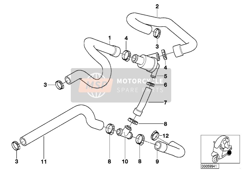 BMW C 1 200 (0192) 2002 THERMOSTAT/RADIATOR HOSES 2 for a 2002 BMW C 1 200 (0192)