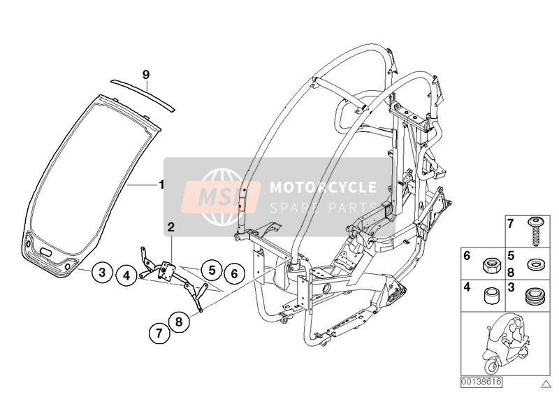 BMW C 1 200 (0192) 2000 Onderdelen gemonteerd op het windscherm voor een 2000 BMW C 1 200 (0192)