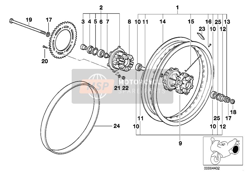 BMW F 650 94 (0161) 1995 REAR WHEEL for a 1995 BMW F 650 94 (0161)