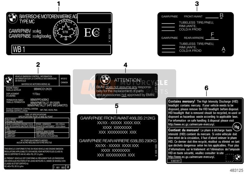 BMW F 700 GS (0B01, 0B11) 2011 Labels for Canada for a 2011 BMW F 700 GS (0B01, 0B11)