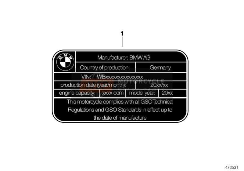 BMW F 700 GS (0B01, 0B11) 2015 TYPE PLATE GULF STATES for a 2015 BMW F 700 GS (0B01, 0B11)