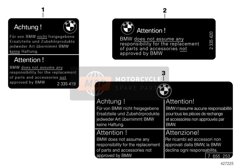 BMW F 800 GS 08 (0219,0229) 2011 Plaque "original BMW teile" pour un 2011 BMW F 800 GS 08 (0219,0229)