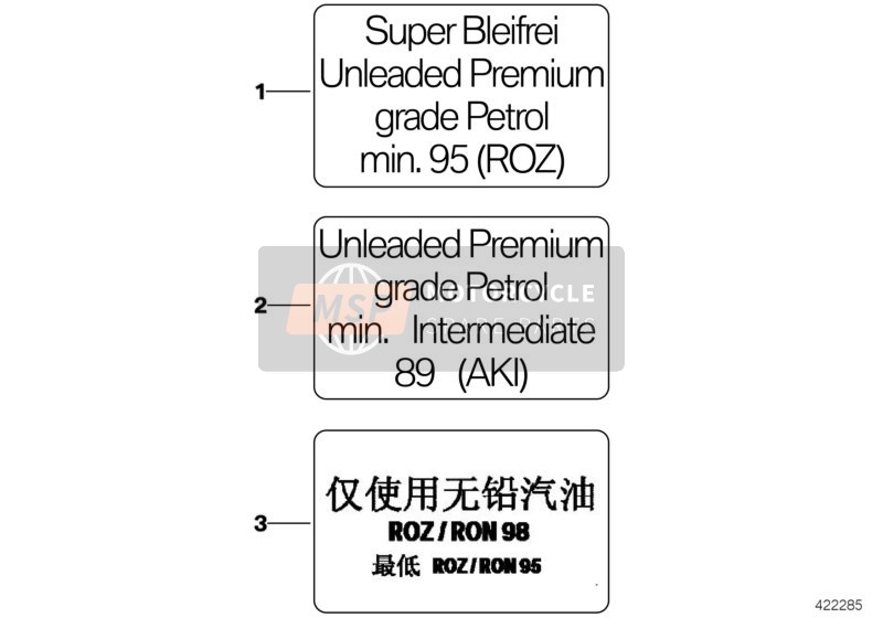 BMW F 800 GT (0B03, 0B13) 2011 Étiquette de notice de carburant pour un 2011 BMW F 800 GT (0B03, 0B13)