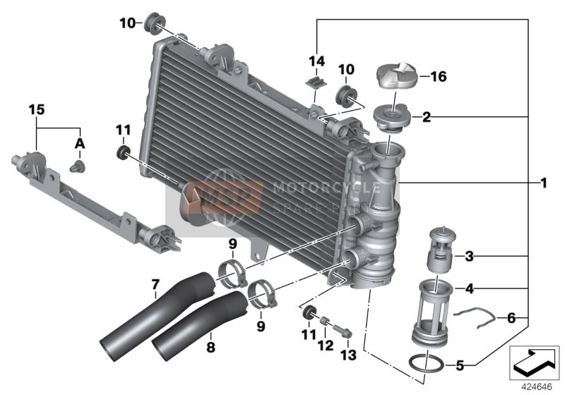 BMW F 800 GT (0B03, 0B13) 2014 Radiator voor een 2014 BMW F 800 GT (0B03, 0B13)