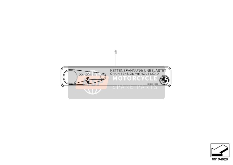 BMW F 800 R 15 (0B04, 0B14) 2014 Notice label, chain tension for a 2014 BMW F 800 R 15 (0B04, 0B14)