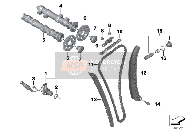 BMW F 800 R 15 (0B04, 0B14) 2016 Klepbediening-nokkenas/kettingdrijft voor een 2016 BMW F 800 R 15 (0B04, 0B14)