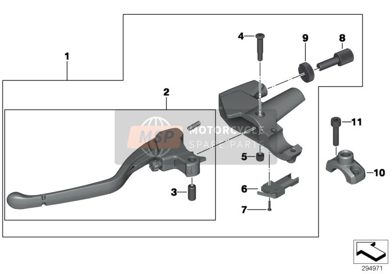 BMW F 800 R 15 (0B04, 0B14) 2014 Ensemble de levier d'embrayage avec pince de guidon M6 pour un 2014 BMW F 800 R 15 (0B04, 0B14)