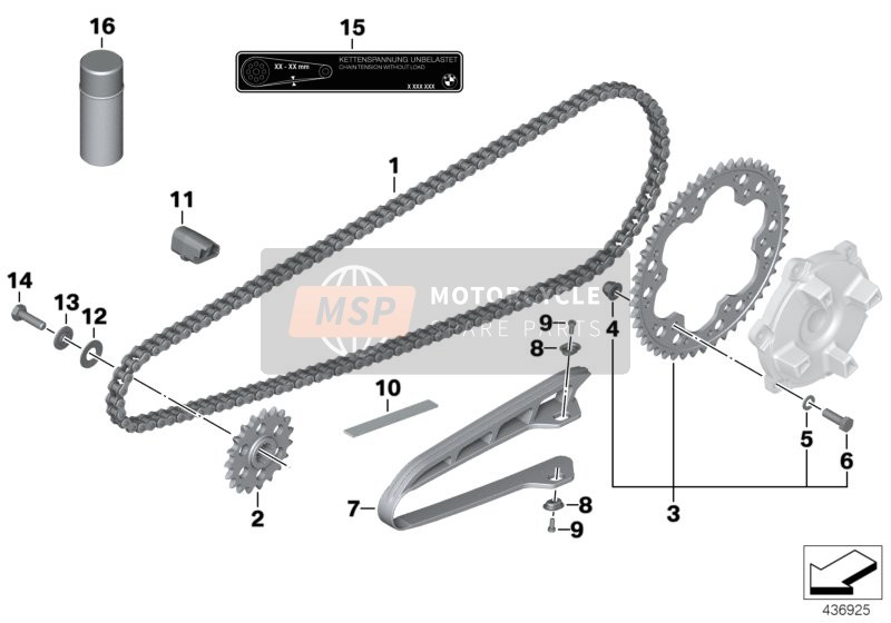 BMW F 800 R 17 (0B54, 0B64) 2018 Kettingaandrijving voor een 2018 BMW F 800 R 17 (0B54, 0B64)