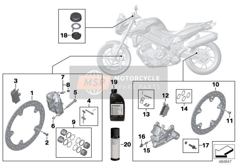 BMW F 800 R 17 (0B54, 0B64) 2019 Service de frein pour un 2019 BMW F 800 R 17 (0B54, 0B64)