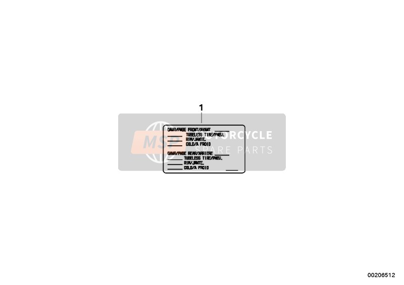 BMW F 800 S (0216,0226) 2009 Notice Sticker for Tires USA/CAN for a 2009 BMW F 800 S (0216,0226)
