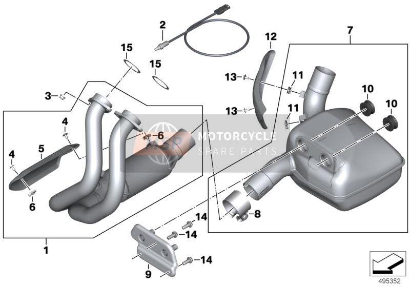 BMW F 850 GS (0B09, 0B19) 2019 Collecteur d'échappement avec silencieux avant pour un 2019 BMW F 850 GS (0B09, 0B19)