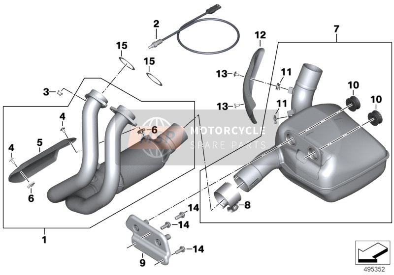 BMW F 850 GS Adve. (0K01, 0K03) 2019 Exhaust manifold with front muffler for a 2019 BMW F 850 GS Adve. (0K01, 0K03)