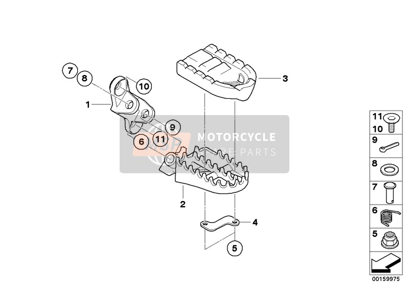 BMW G 650 Xcountry 08 (0141,0151) 2009 Reposapiés delante para un 2009 BMW G 650 Xcountry 08 (0141,0151)