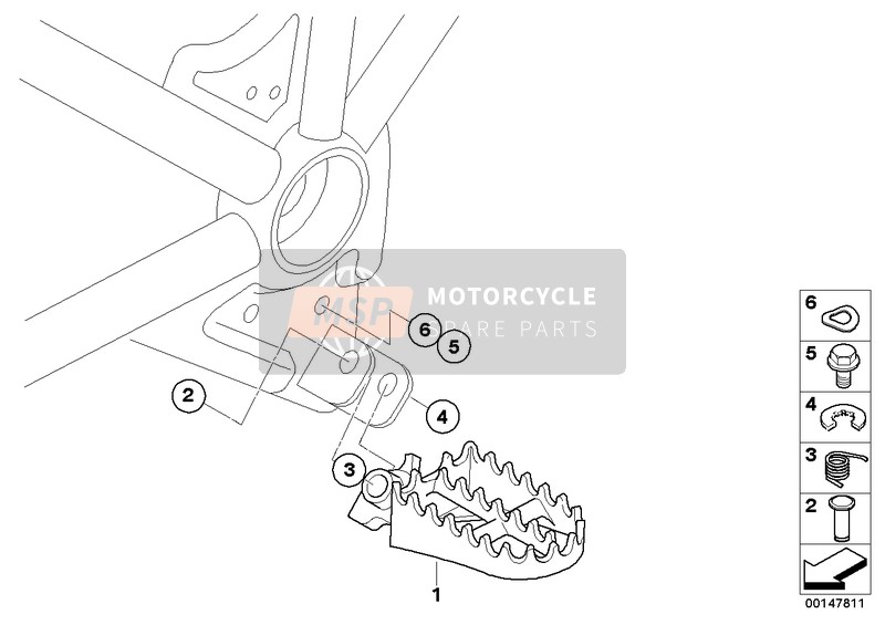 BMW HP 2 Enduro (0369,0389) 2006 Reposapiés delante 1 para un 2006 BMW HP 2 Enduro (0369,0389)