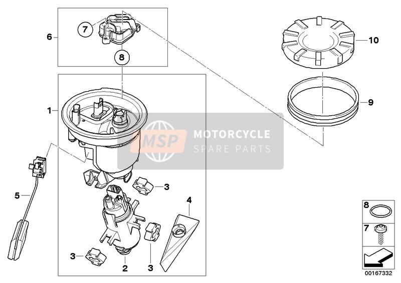 BMW HP 2 Megamoto (0310,0320) 2007 FUEL PUMP AND FUEL LEVEL SENSOR for a 2007 BMW HP 2 Megamoto (0310,0320)