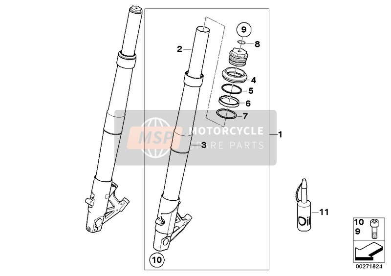 BMW HP 2 Sport (0458, 0468) 2007 Montante a forcella per un 2007 BMW HP 2 Sport (0458, 0468)