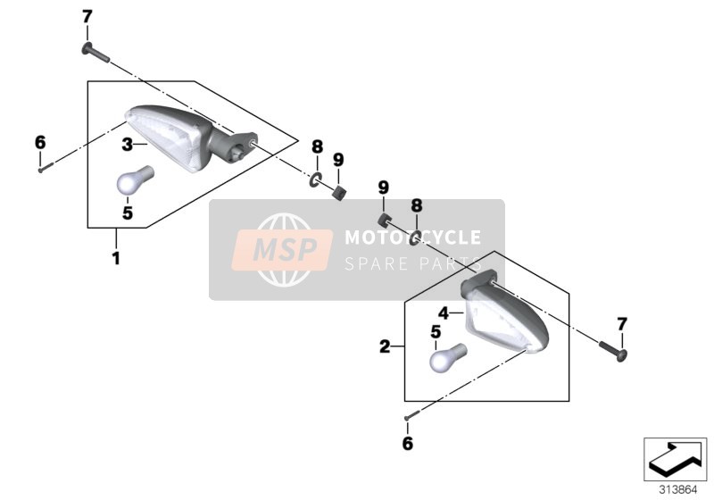 BMW HP 4 (0D01, 0D11) 2014 Clignotants arrière pour un 2014 BMW HP 4 (0D01, 0D11)