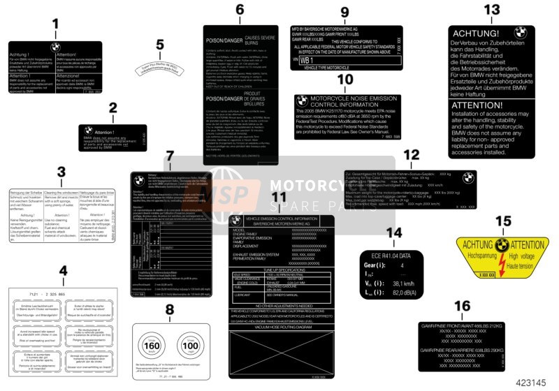 BMW K 1100 LT (0526, 0536) 1991 Various Notice Stickers for a 1991 BMW K 1100 LT (0526, 0536)