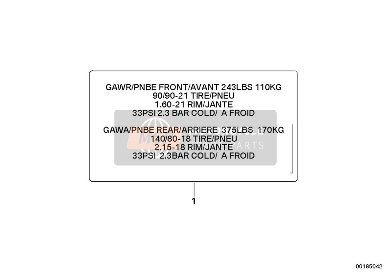 BMW K 1200 GT (0587,0597) 2006 Etiquette indicatrice pression des pneus pour un 2006 BMW K 1200 GT (0587,0597)