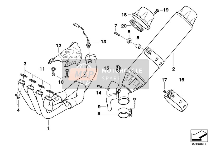 BMW K 1200 R (0584,0594) 2007 Exhaust System Parts with Mounts for a 2007 BMW K 1200 R (0584,0594)