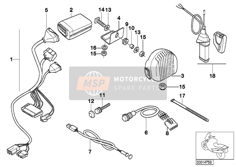 BMW K 1200 RS 97 (0544,0554) 2001 Alarme antivol D, USA pour un 2001 BMW K 1200 RS 97 (0544,0554)