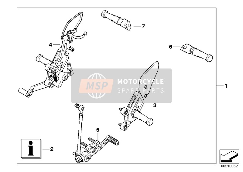 BMW K 1200 R Sport (0585,0595) 2006 Système de repose-pieds HP pour un 2006 BMW K 1200 R Sport (0585,0595)