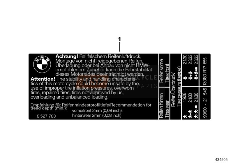 BMW K 1200 S (0581,0591) 2007 Label "Tires" for a 2007 BMW K 1200 S (0581,0591)