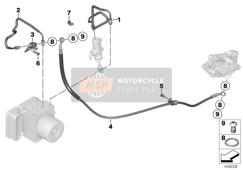 BMW K 1200 S (0581,0591) 2008 Línea de freno trasero, generación I-ABS 2 para un 2008 BMW K 1200 S (0581,0591)