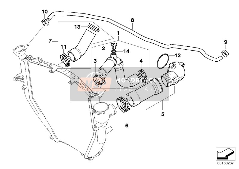 BMW K 1300 R (0518,0519) 2015 COOLING SYSTEM - WATER HOSES for a 2015 BMW K 1300 R (0518,0519)