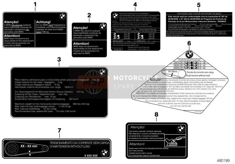 BMW K 1300 S (0508,0509) 2009 Etiquetas para Brasil para un 2009 BMW K 1300 S (0508,0509)