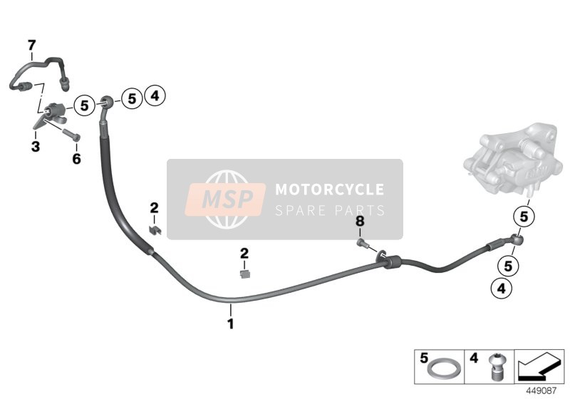 BMW K 1300 S (0508,0509) 2014 Remleiding, achter, zonder ABS voor een 2014 BMW K 1300 S (0508,0509)