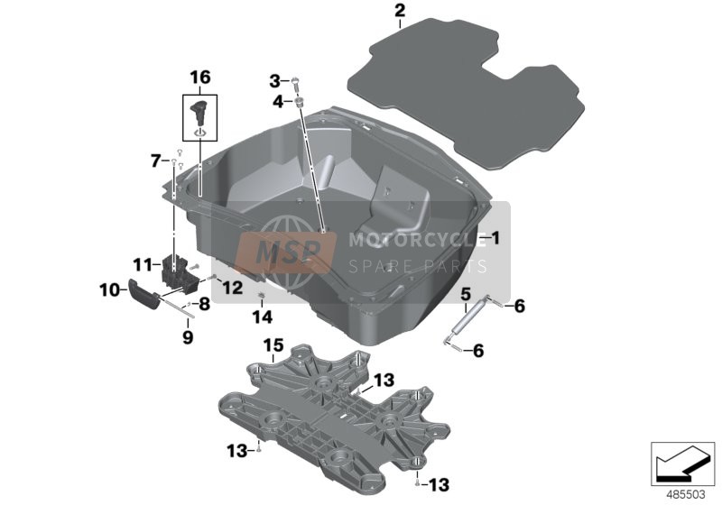 BMW K 1600 Bagger (0F51, 0F53) 2019 Top case bottom section for a 2019 BMW K 1600 Bagger (0F51, 0F53)