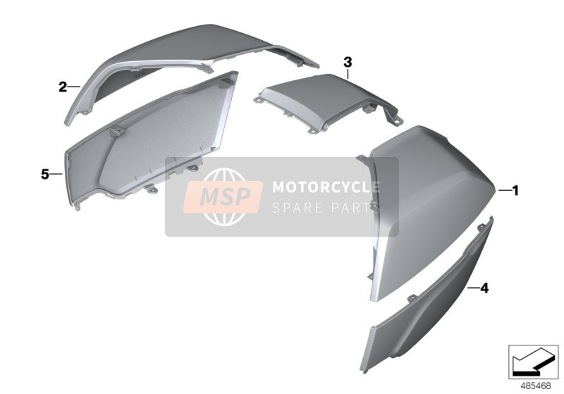BMW K 1600 Bagger (0F51, 0F53) 2017 Painted parts, top case, WN2W, silver for a 2017 BMW K 1600 Bagger (0F51, 0F53)
