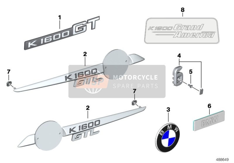 BMW K 1600 GT 17 (0F01, 0F11) 2017 Etiqueta para un 2017 BMW K 1600 GT 17 (0F01, 0F11)