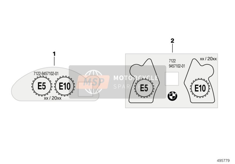 BMW K 1600 GT 17 (0F01, 0F11) 2018 Etichetta avviso per il carburante per un 2018 BMW K 1600 GT 17 (0F01, 0F11)