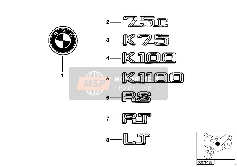 BMW K 100 LT 87 (0506,0516) 1986 Abzeichen für ein 1986 BMW K 100 LT 87 (0506,0516)